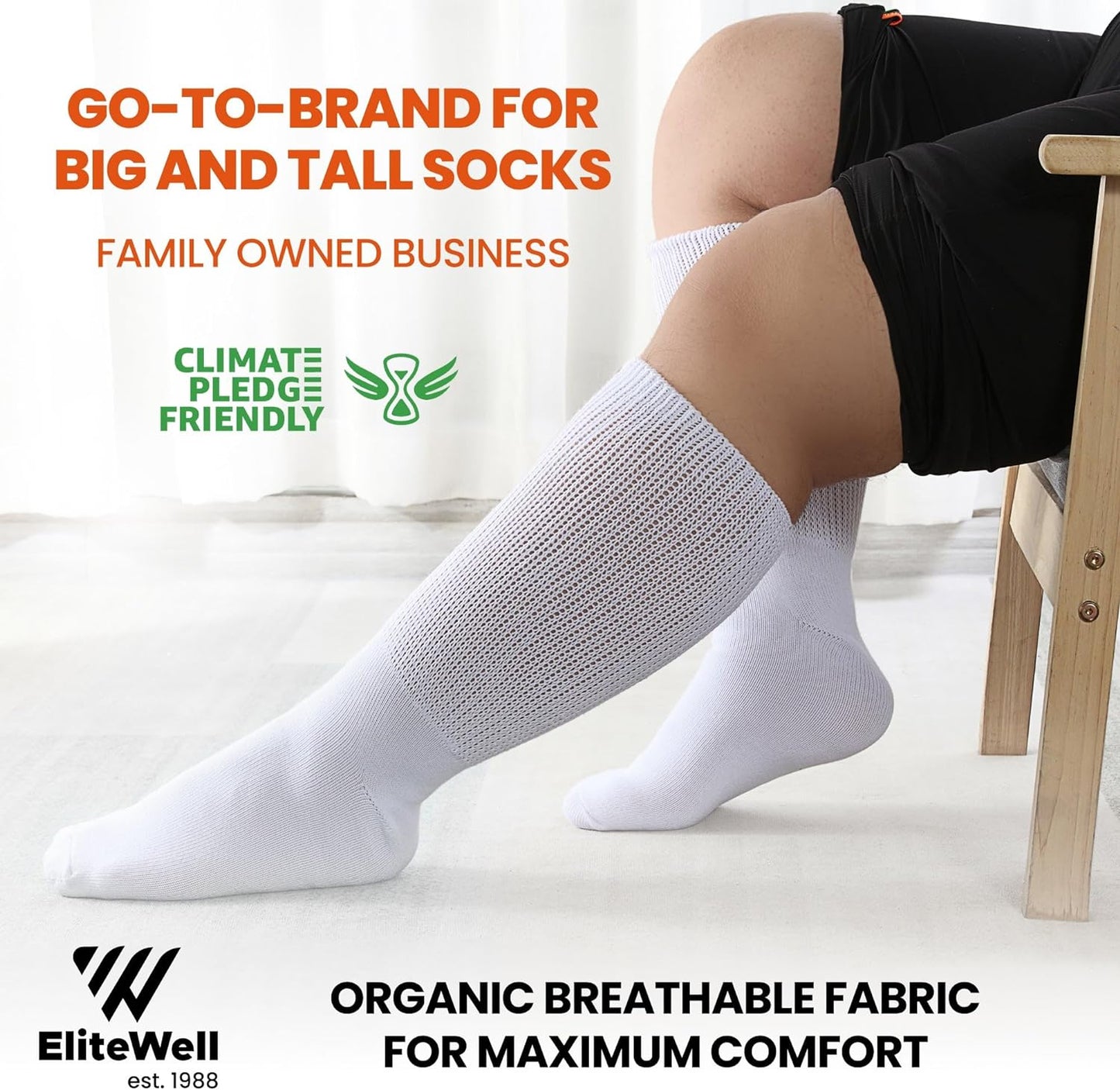 Elite Athletic Crew Socks (3 Pairs) - Extra Wide Socks
