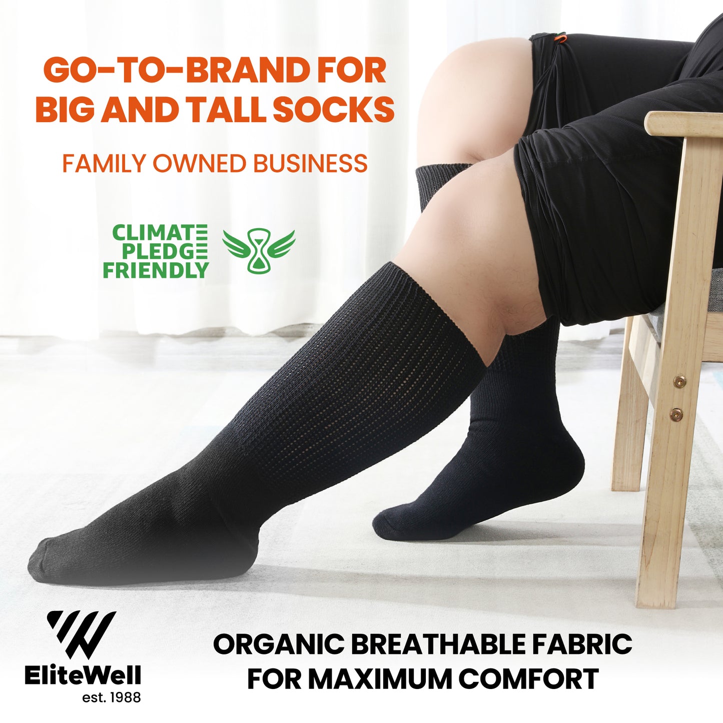 Elite Athletic Crew Socks (3 Pairs) - Extra Wide Socks