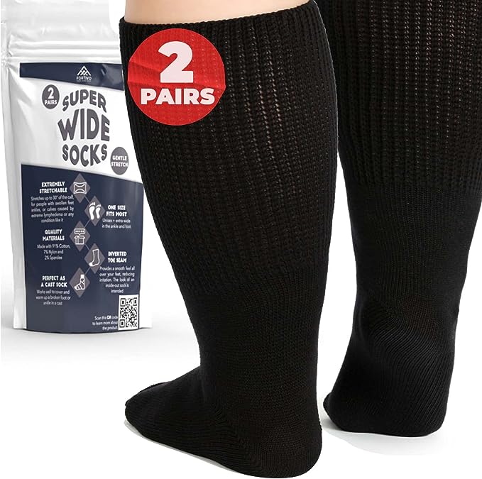 Elite Wide Hospital Non Slip Socks - 2 Pairs