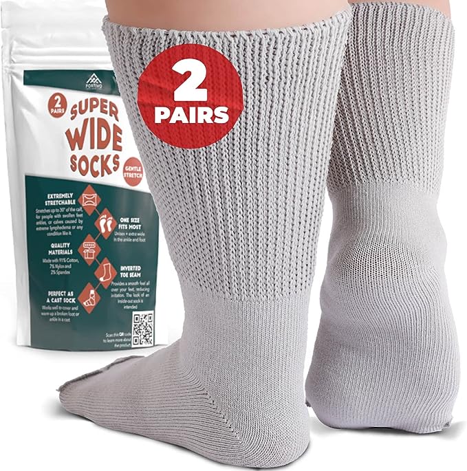 Elite Wide Hospital Non Slip Socks - 2 Pairs